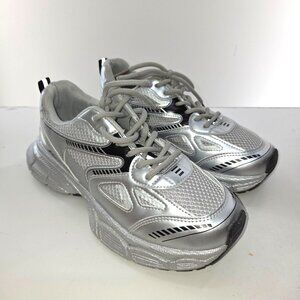 Madden Girl Women's Fashion Laceup Sneakers Silver Size 9.5
